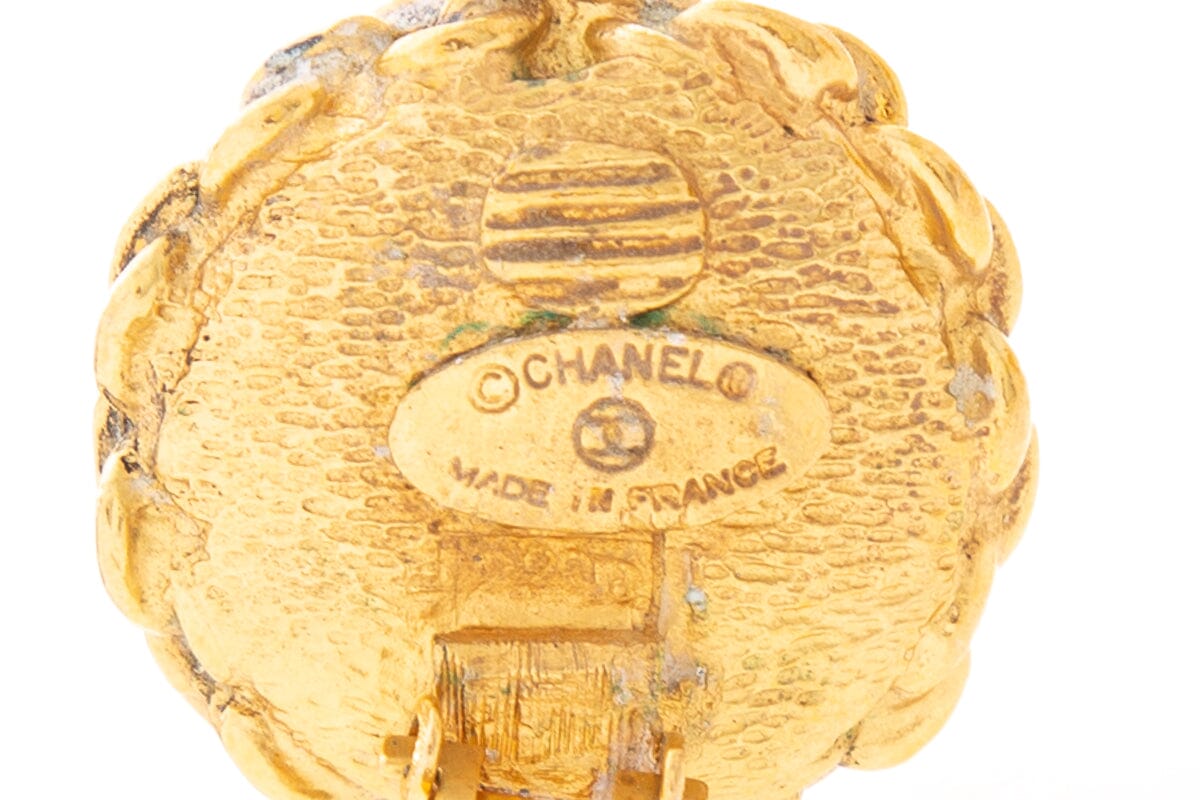 Chanel Gold & Red Glass Clip On Earrings