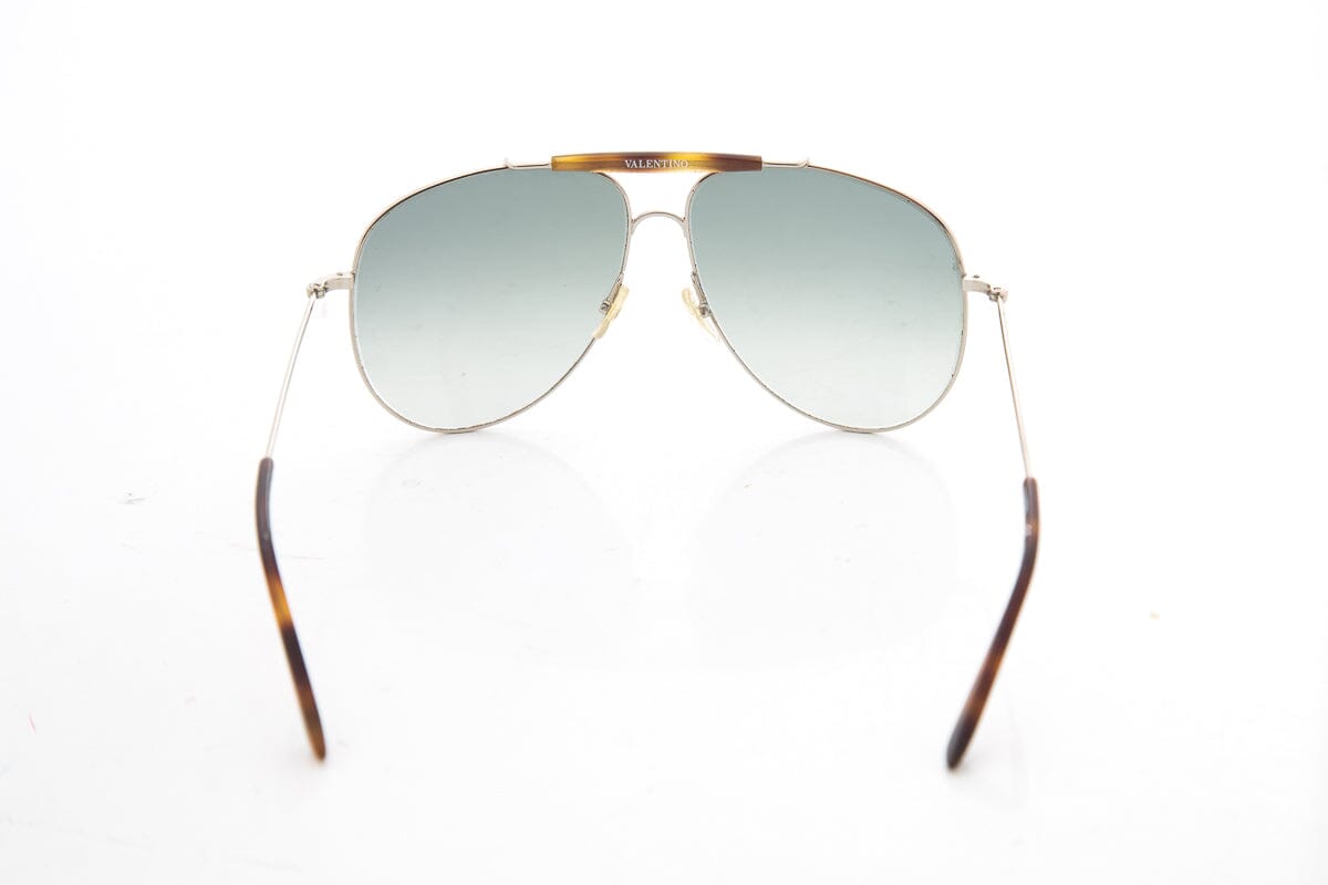 Valentino Silver & Turtle Shell Detail Aviator Sunglasses