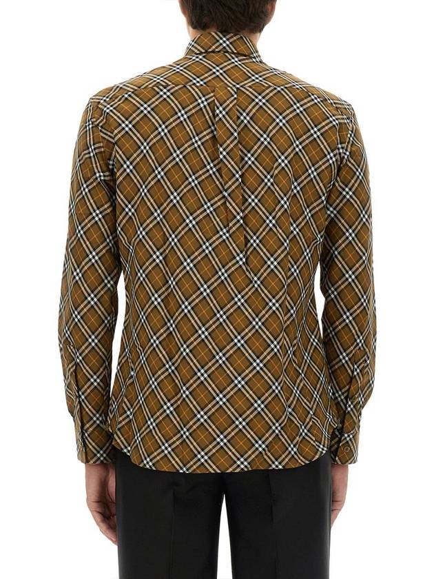 Burberry B Shield Embroidered Check Cotton Long Sleeve Shirt Oxide