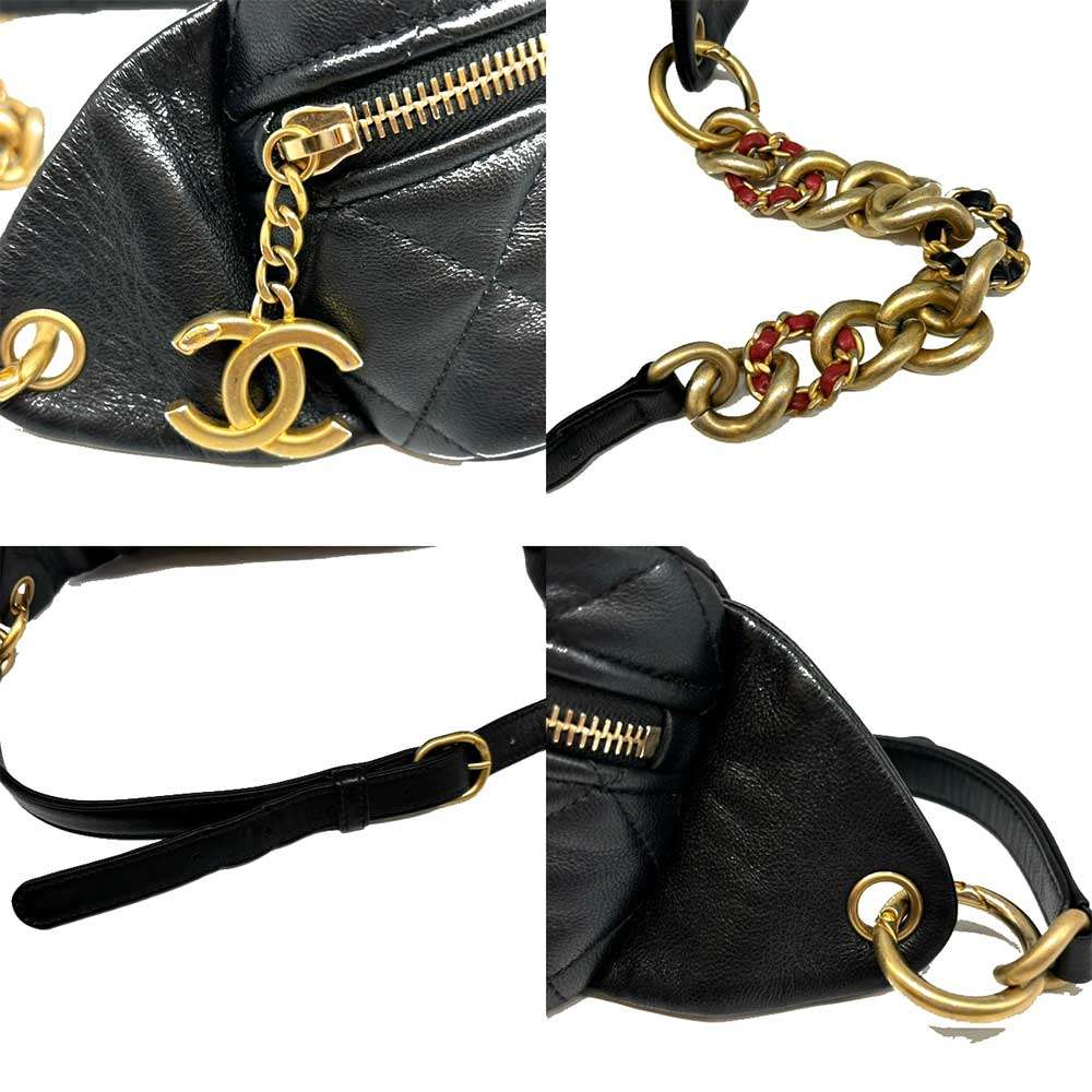 Chanel Matelasse Lambskin Waist Pouch Black Gold Hardware