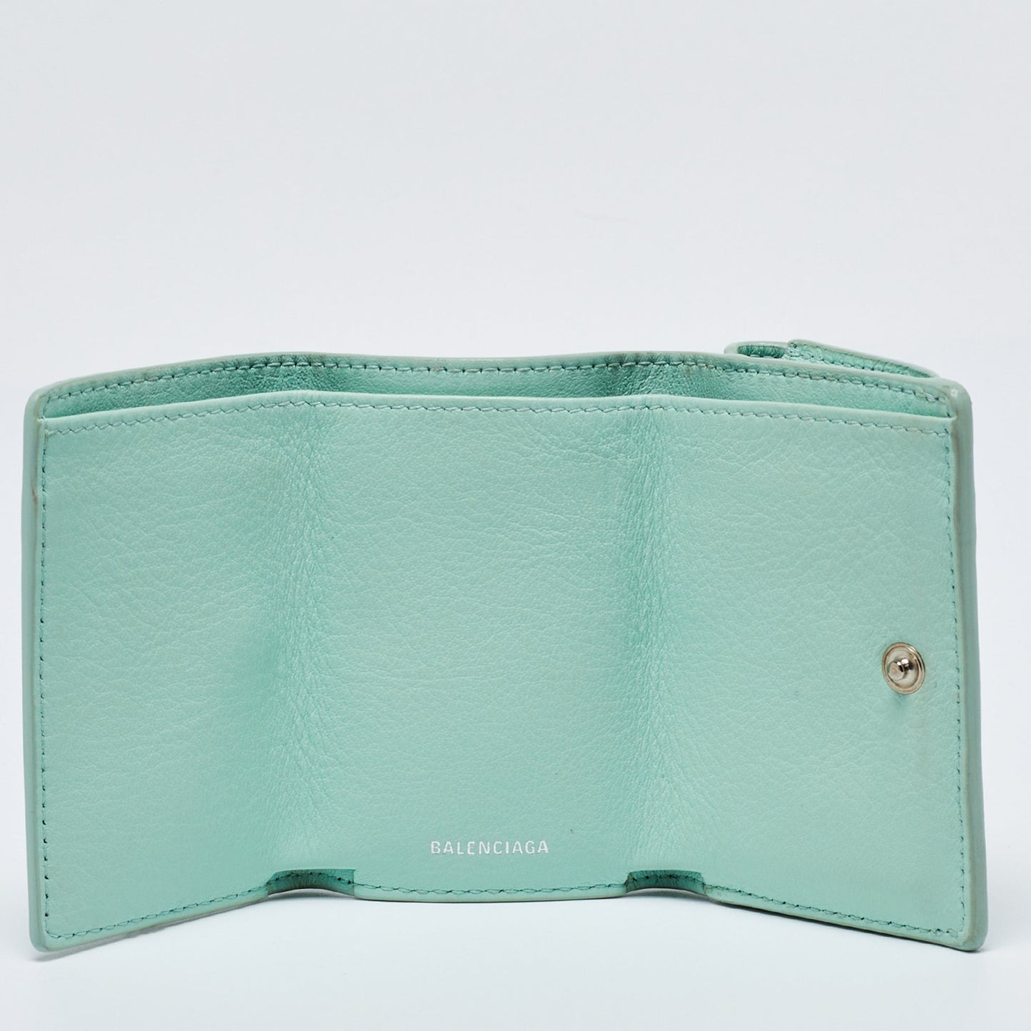 BALENCIAGA Mint Green Leather Mini Papier Wallet