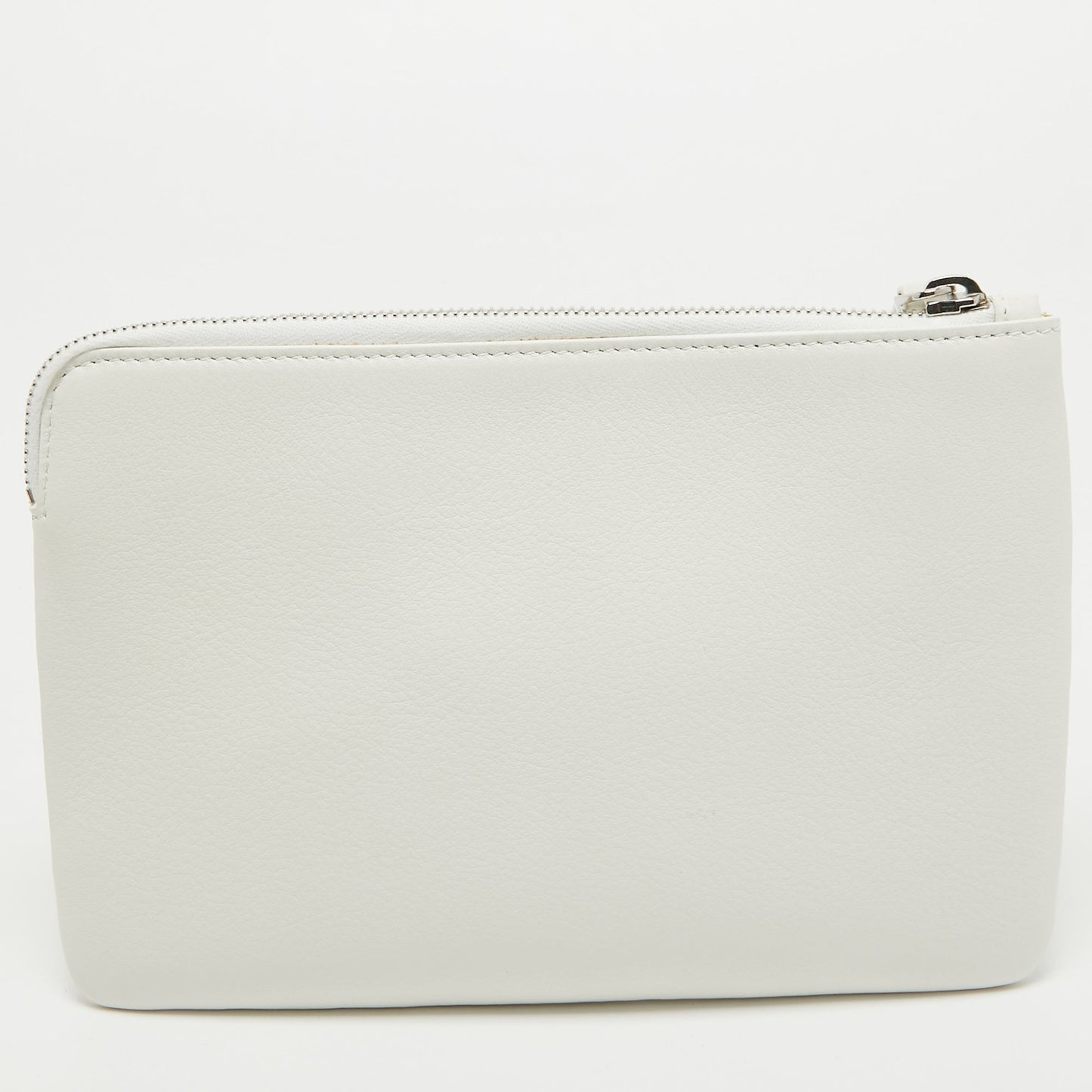 BALENCIAGA White Leather Zip Pouch