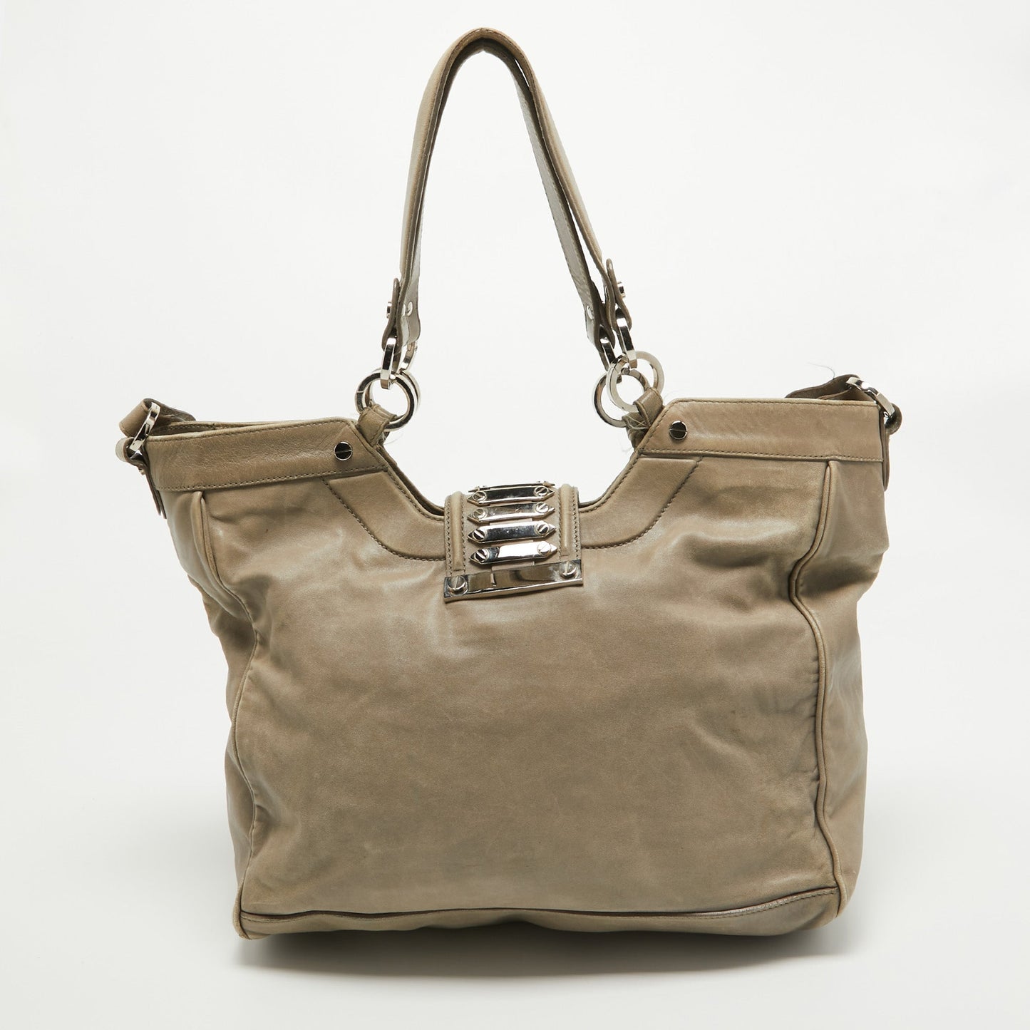 BALENCIAGA Beige Leather Studded Sac Clous Motorcycle Bag