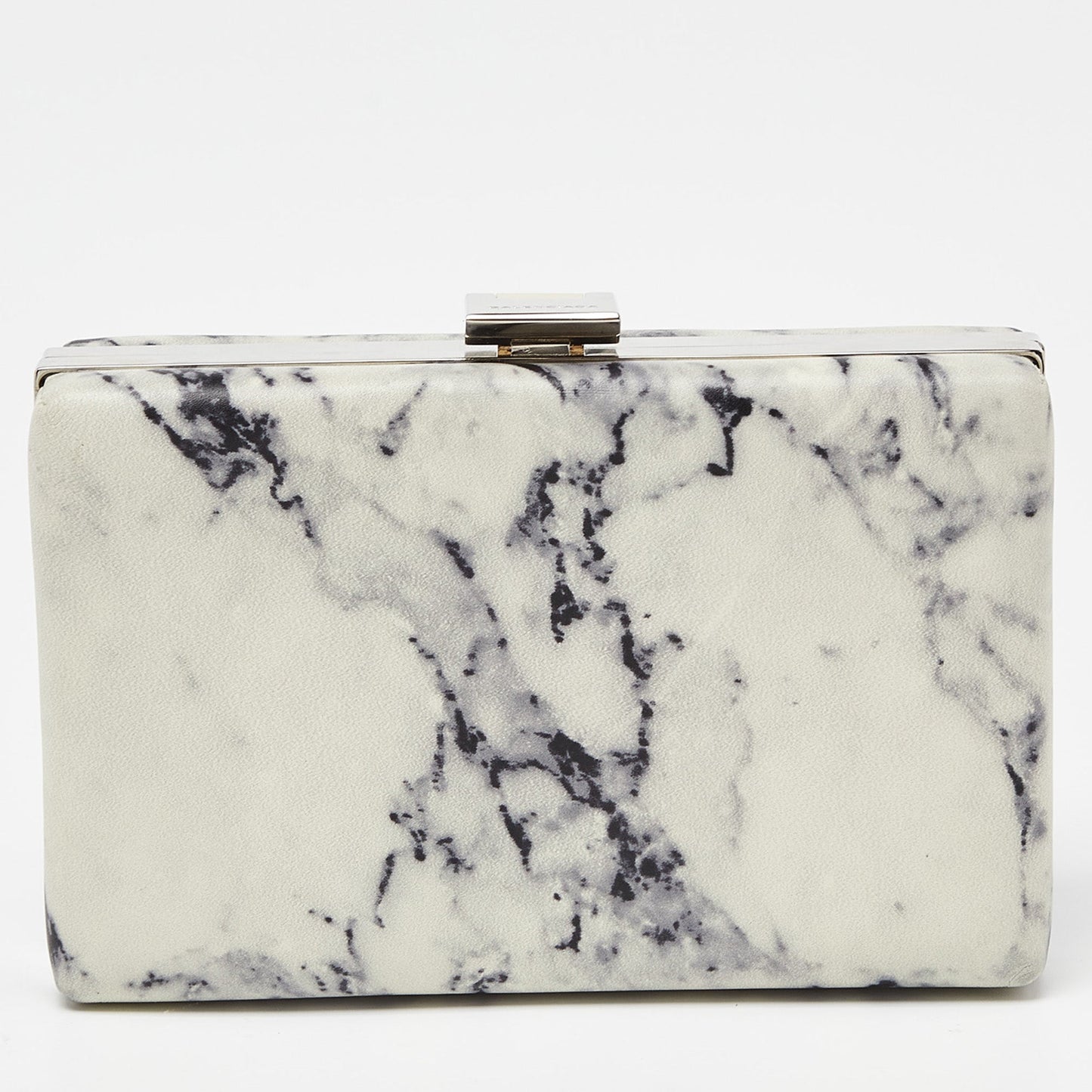 BALENCIAGA Off White/Black Marble Leather Le Dix Minaudiere Box Clutch