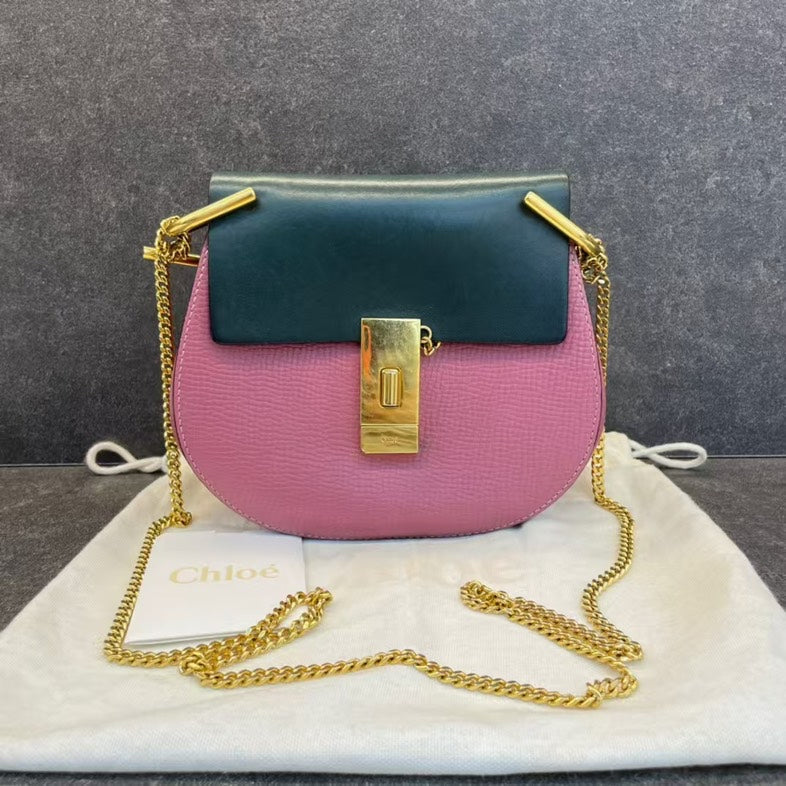 Chloe Drew Shoulder Bag Pink Green