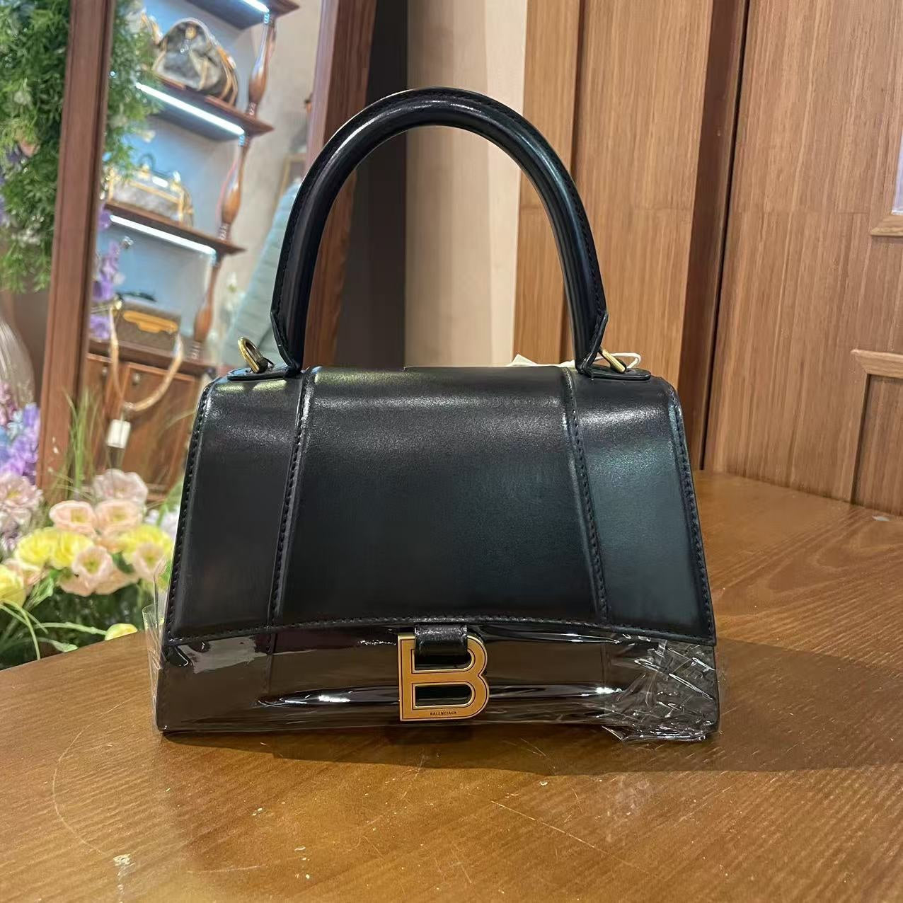 Balenciaga Hourglass Bag - Black Leather Top Handle Bag