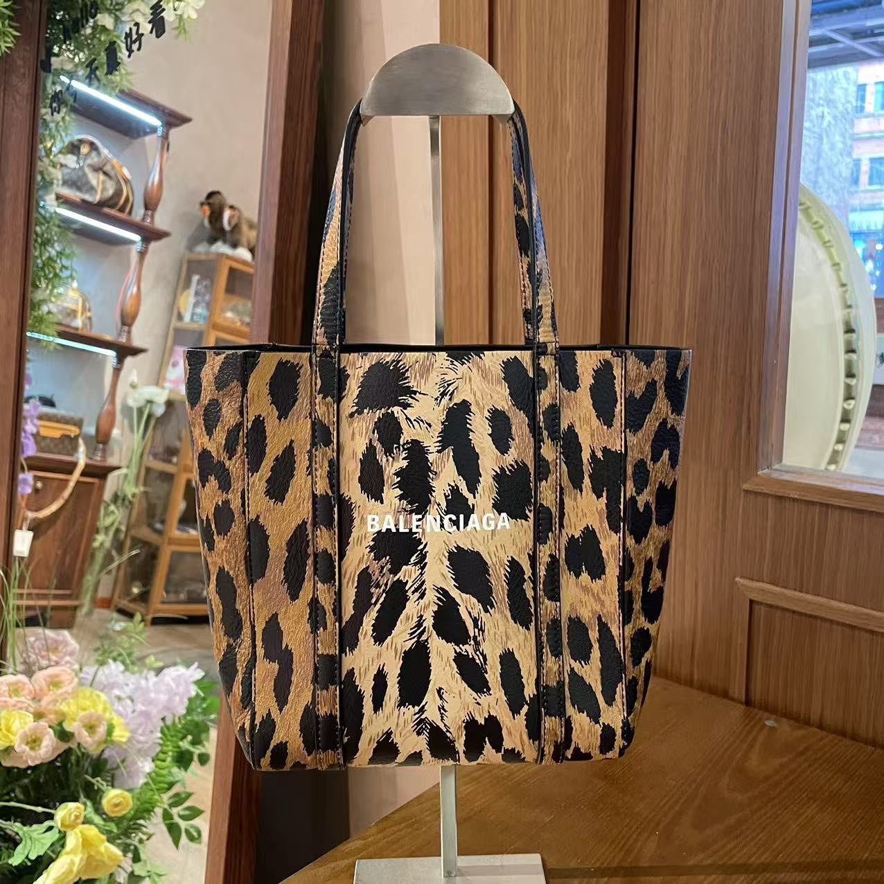 Balenciaga Animal Print Tote Bag in Brown Canvas