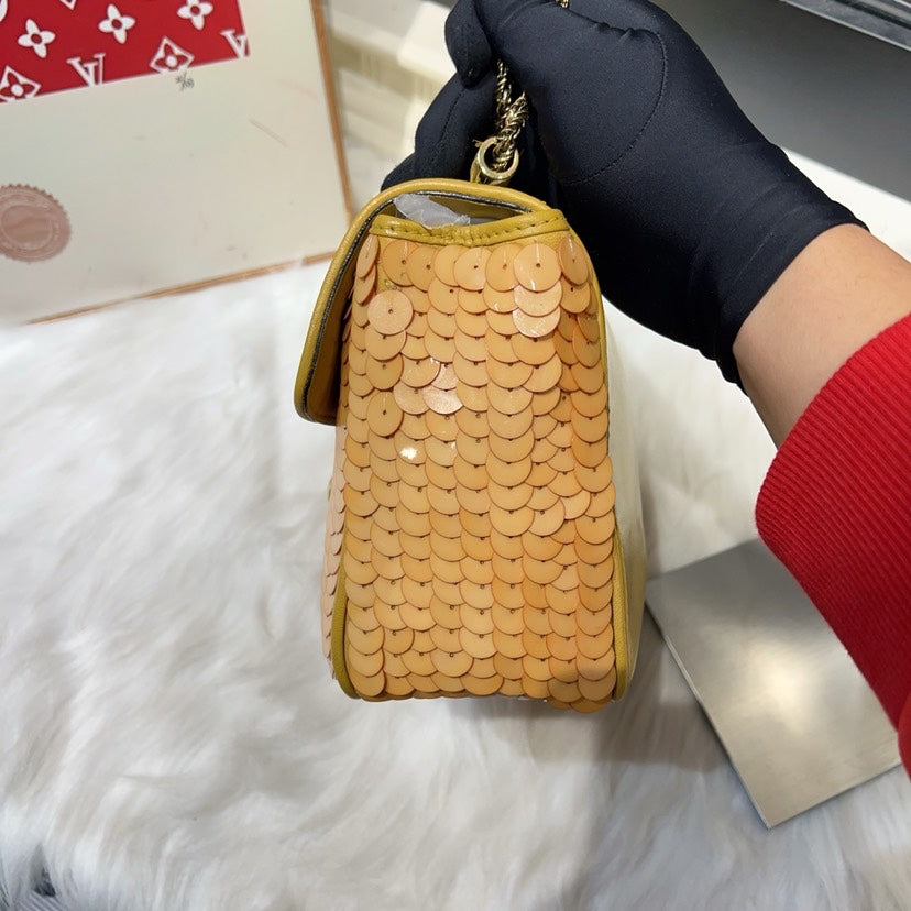 Chloe Leather and Sequin Yellow Shoulder Bag