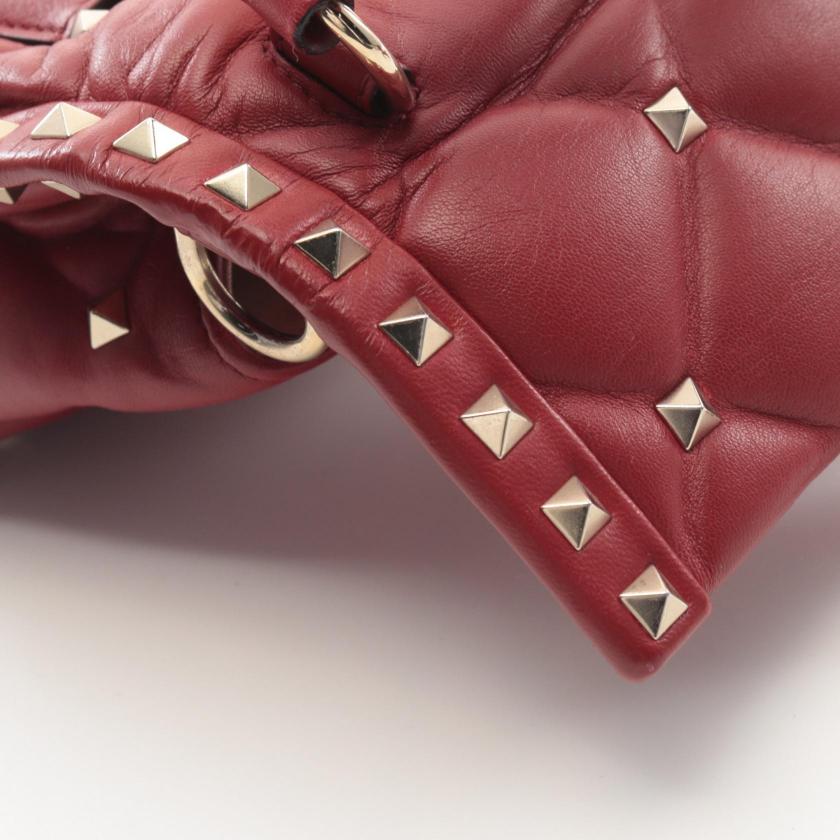 VALENTINO Rockstud Handbag Leather Burgundy 2WAY - Excellent Condition