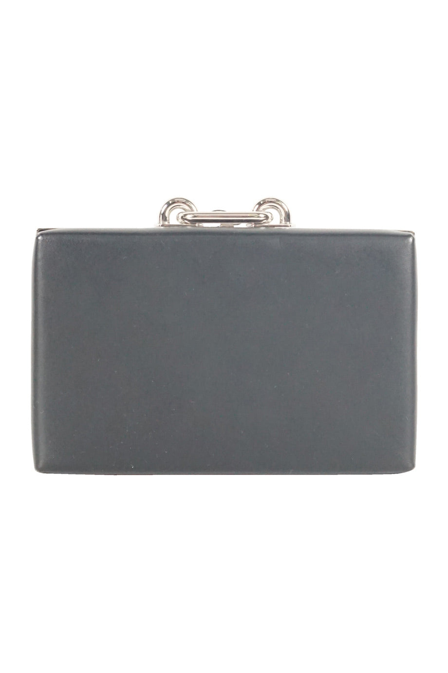 BALENCIAGA black leather with silver clasp clutch