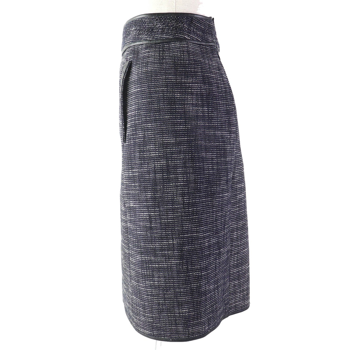 Bottega Veneta Leather Tweed Skirt Navy 44