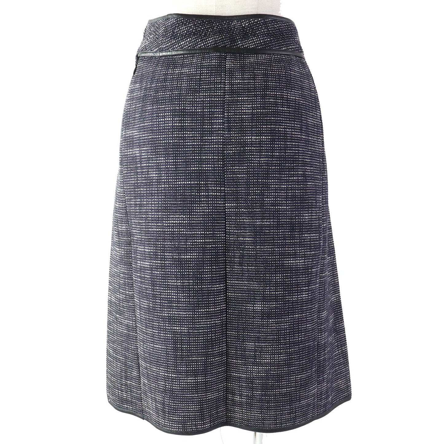 Bottega Veneta Leather Tweed Skirt Navy 44