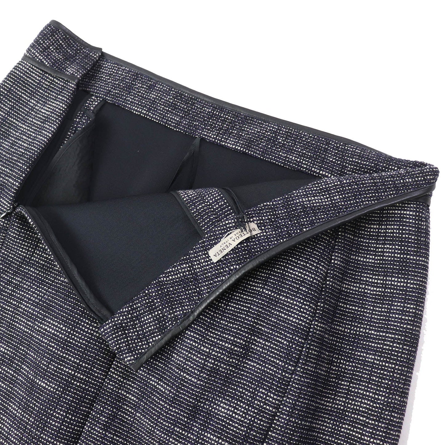 Bottega Veneta Leather Tweed Skirt Navy 44