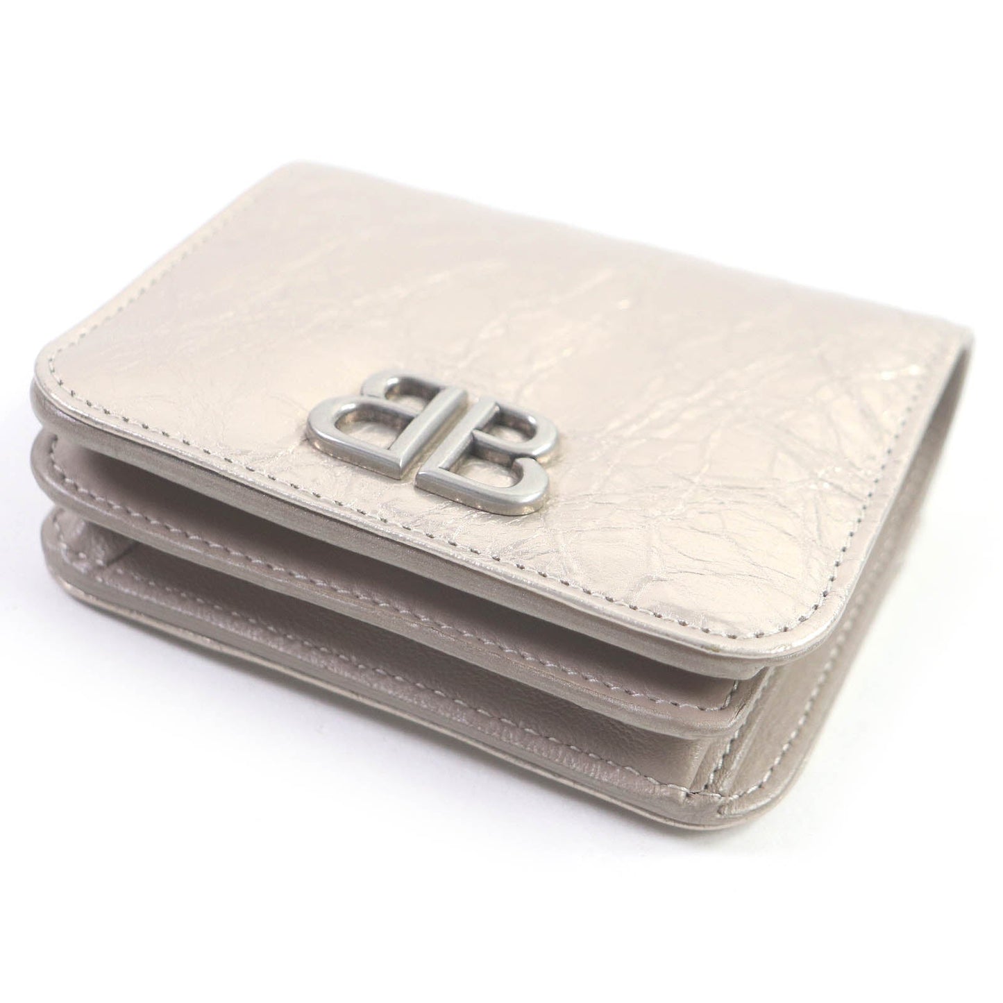 Balenciaga BB Logo Silver Leather Bifold Wallet