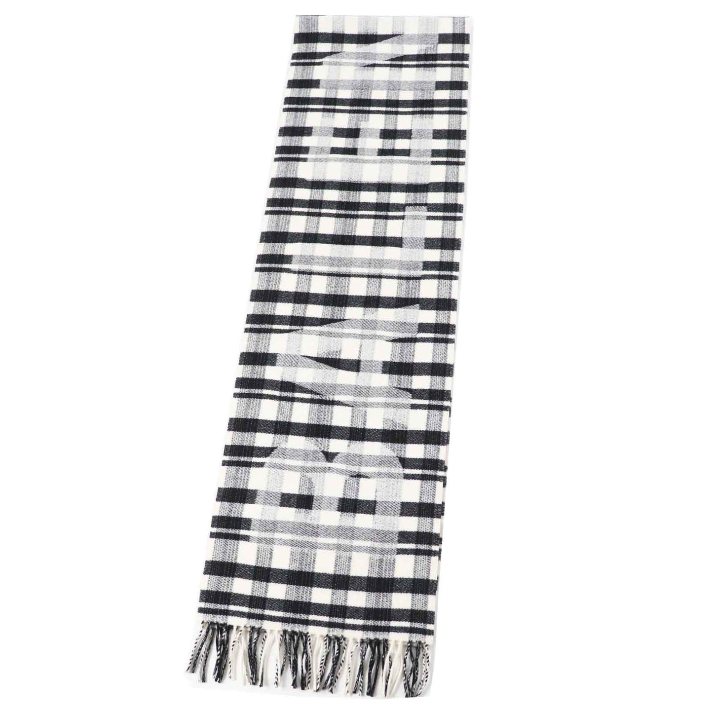 Balenciaga Wool Logo Check Scarf with Fringe