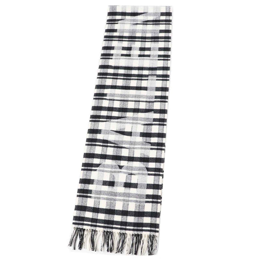 Balenciaga Wool Logo Check Scarf with Fringe