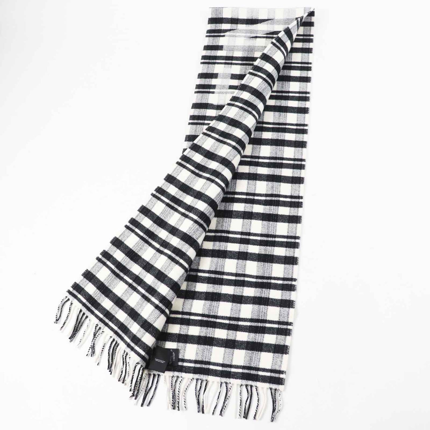 Balenciaga Wool Logo Check Scarf with Fringe