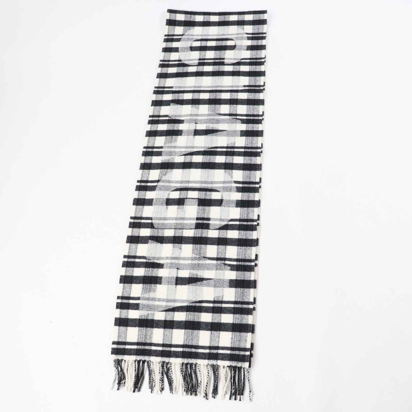 Balenciaga Wool Logo Check Scarf with Fringe