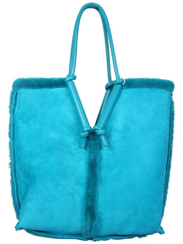 Bottega Veneta Bowlster Reversible Shearling Tote Bag Blue