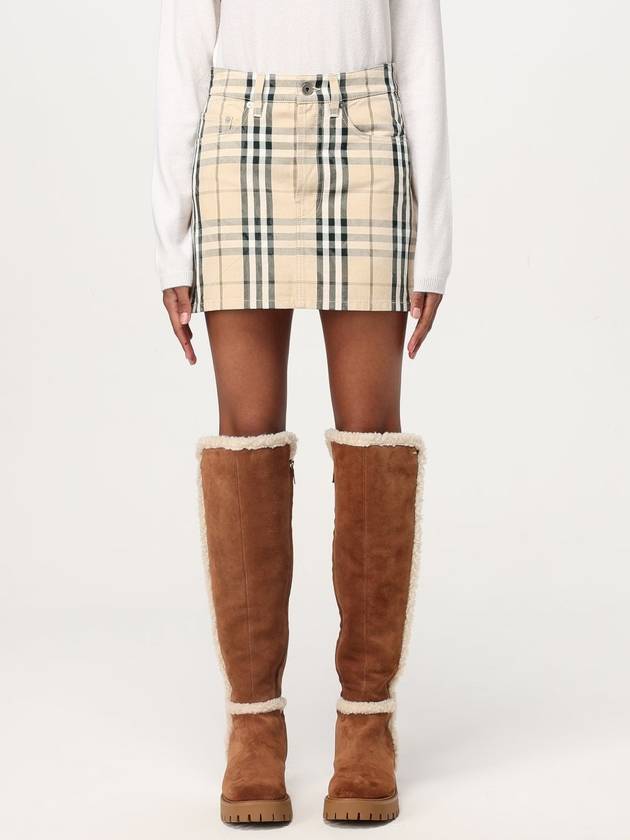 Burberry Check Denim Mini H-Line Skirt Grain