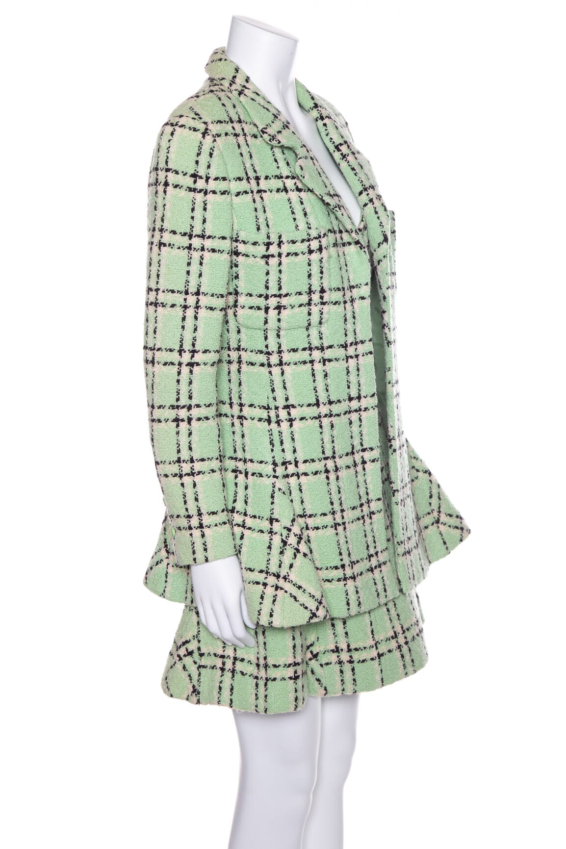 Chanel Green and Black Tweed Dress and Jacket Set SZ 40