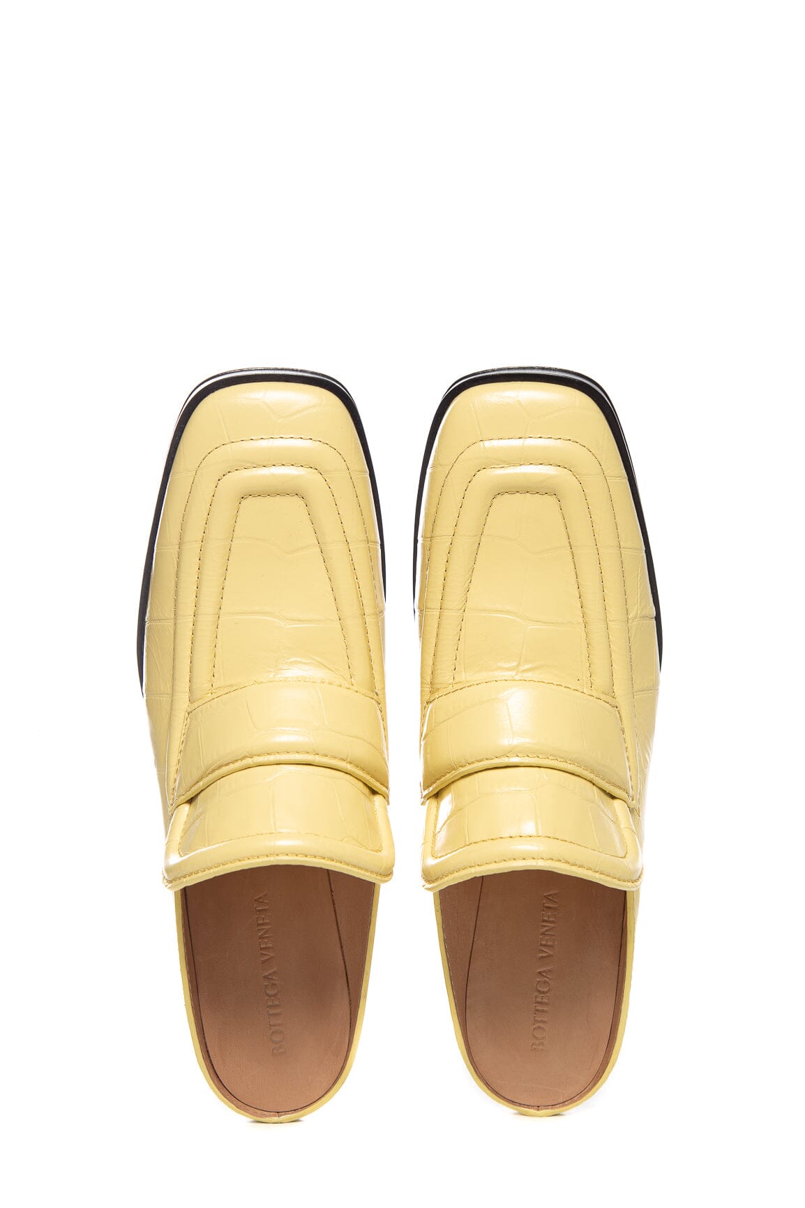 Bottega Veneta Leather Yellow Croc Embossed Mules SZ 36.5