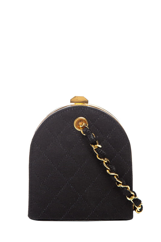 Chanel 1990 Vintage Black Quilted Canvas Mini Box Clutch Bag