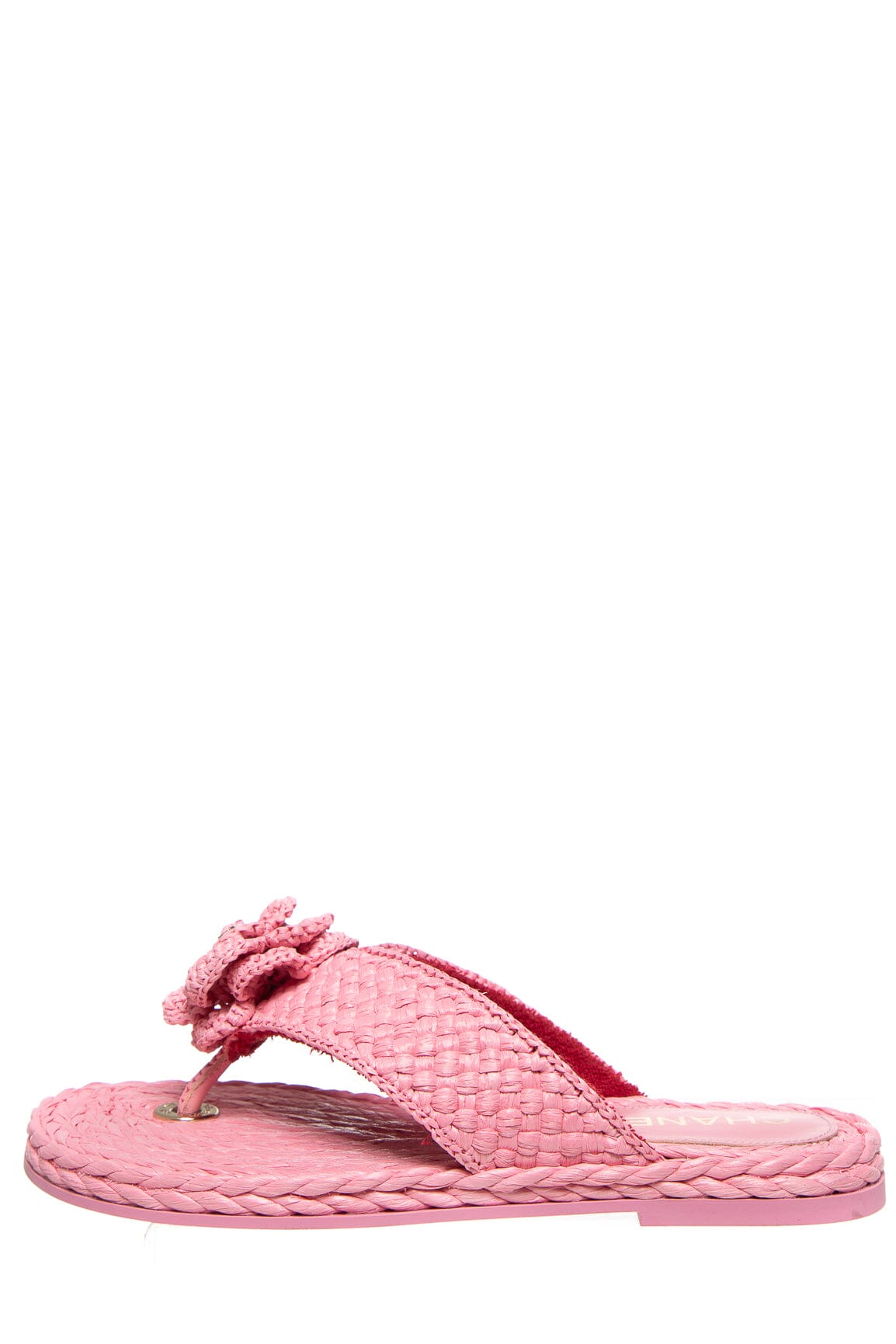 Chanel Pink Woven Camellia Thong Sandal SZ 36.5