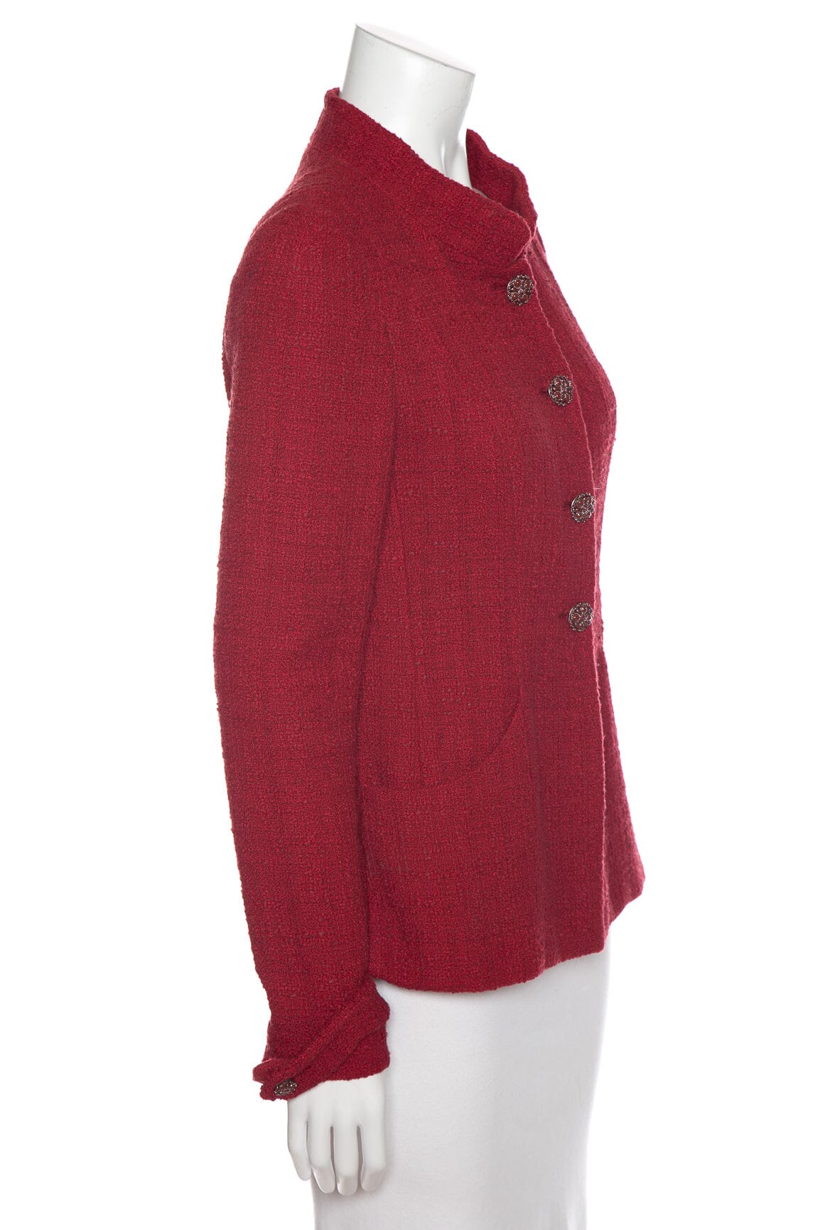 Chanel Red Tweed Long Sleeve Button Up Jacket SZ 38