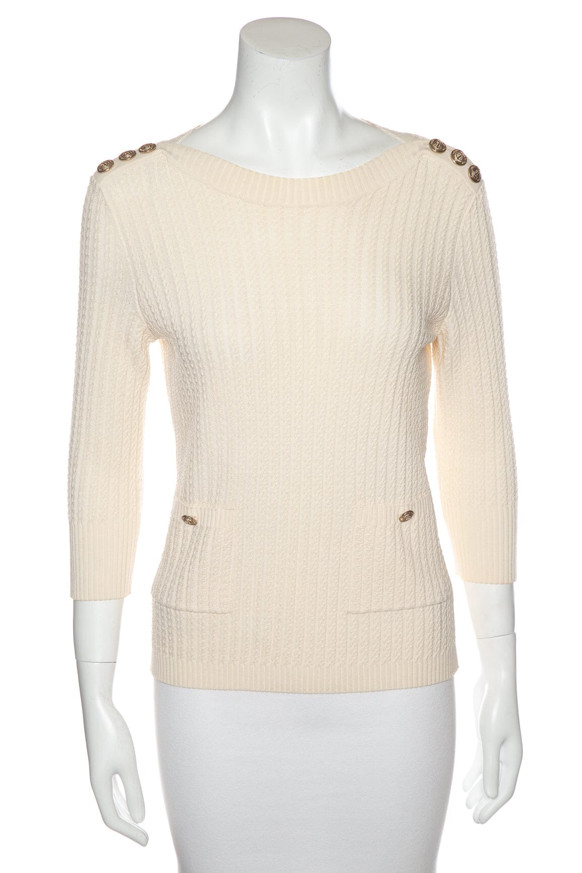 Chanel Cream Cable Knit Sweater SZ 38