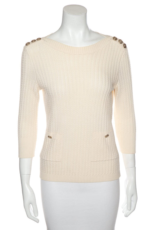Chanel Cream Cable Knit Sweater SZ 38