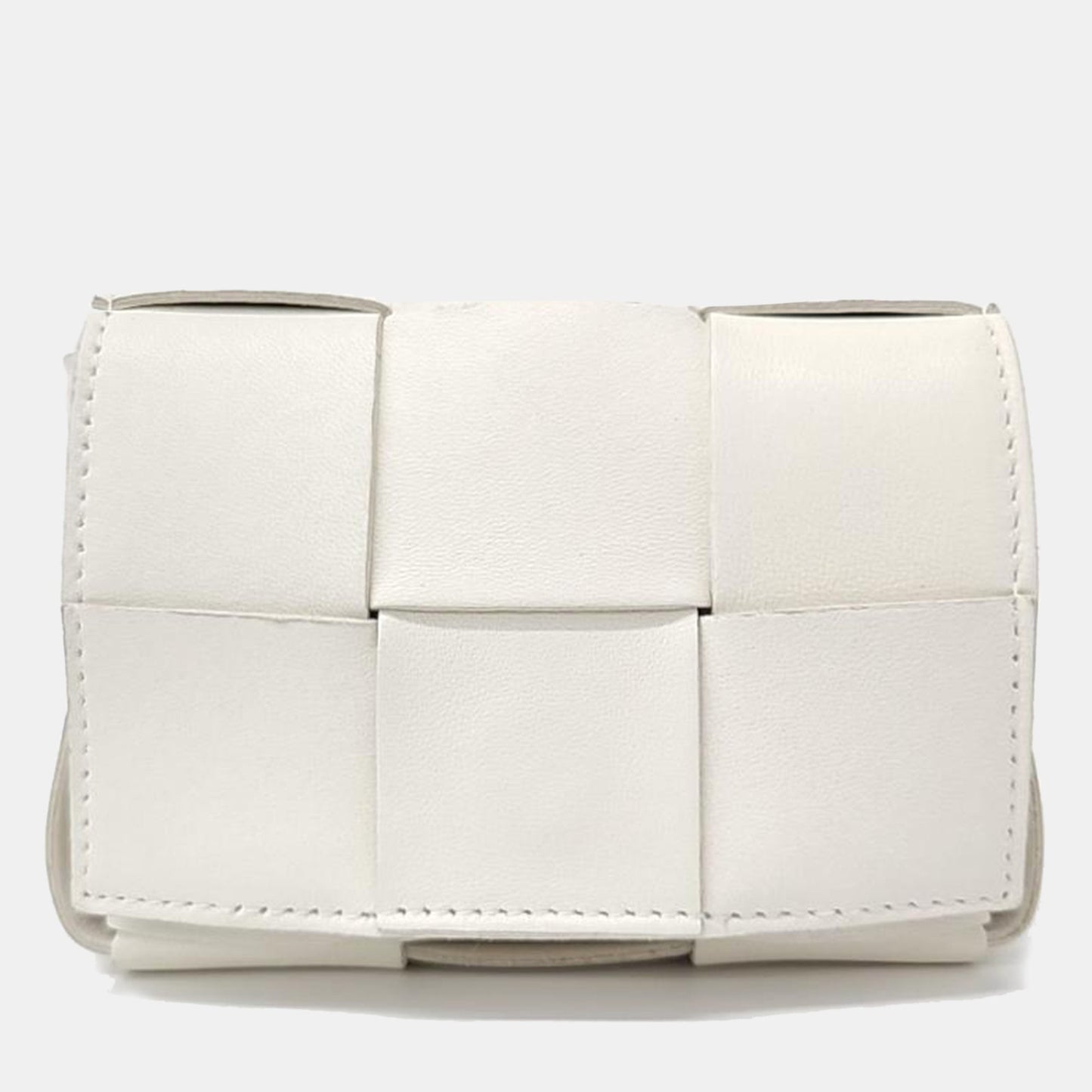 Bottega Veneta White Lambskin Intrecciato Cassette Crossbody Bag