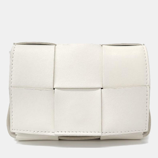 Bottega Veneta White Lambskin Intrecciato Cassette Crossbody Bag