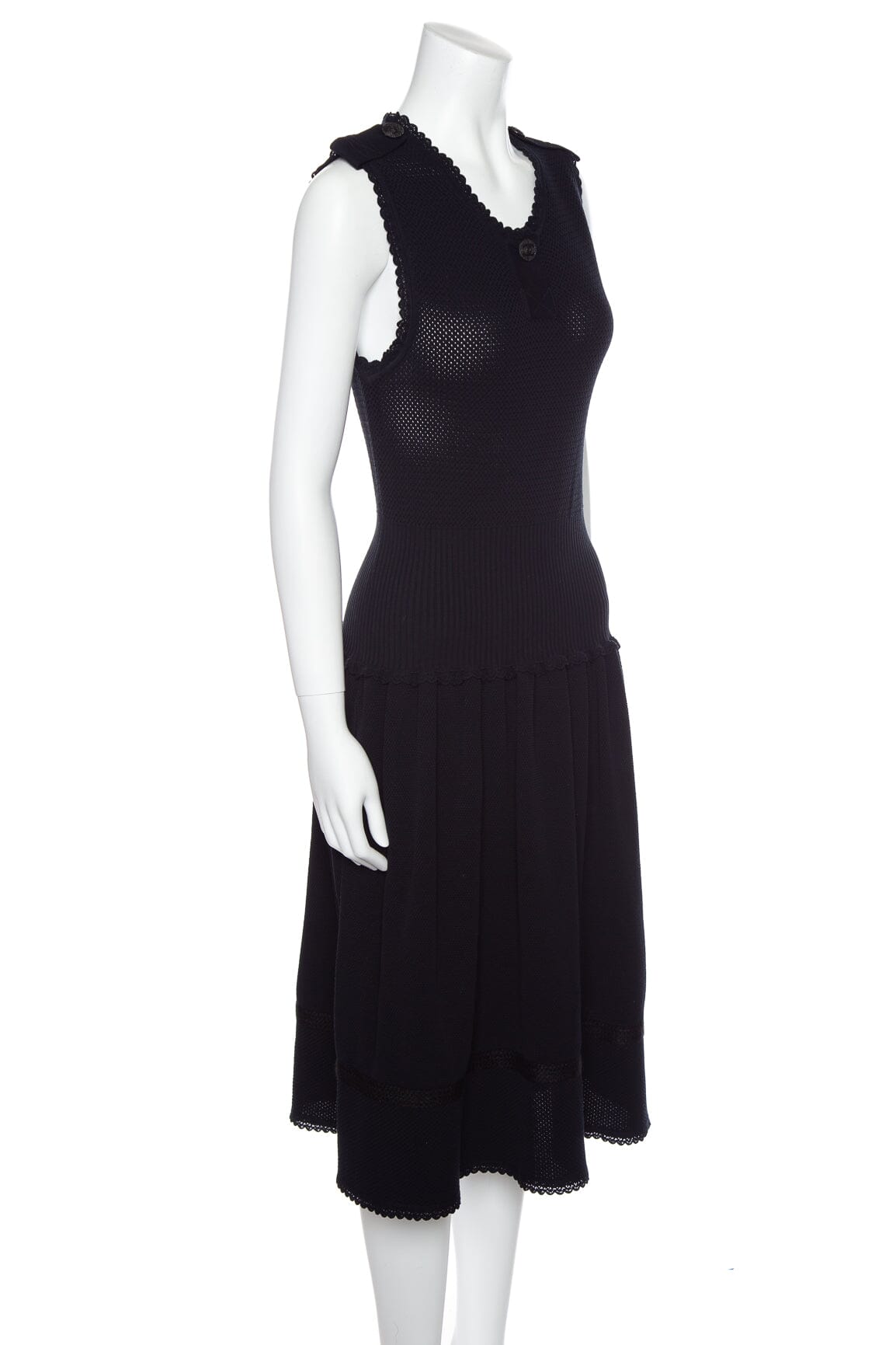 Chanel Black Knit Sleeveless Scallop Hem Dress SZ 38