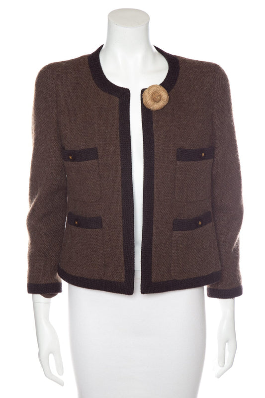 Chanel Vintage 1996 Autumn Taupe & Brown Tweed Blazer SZ 42