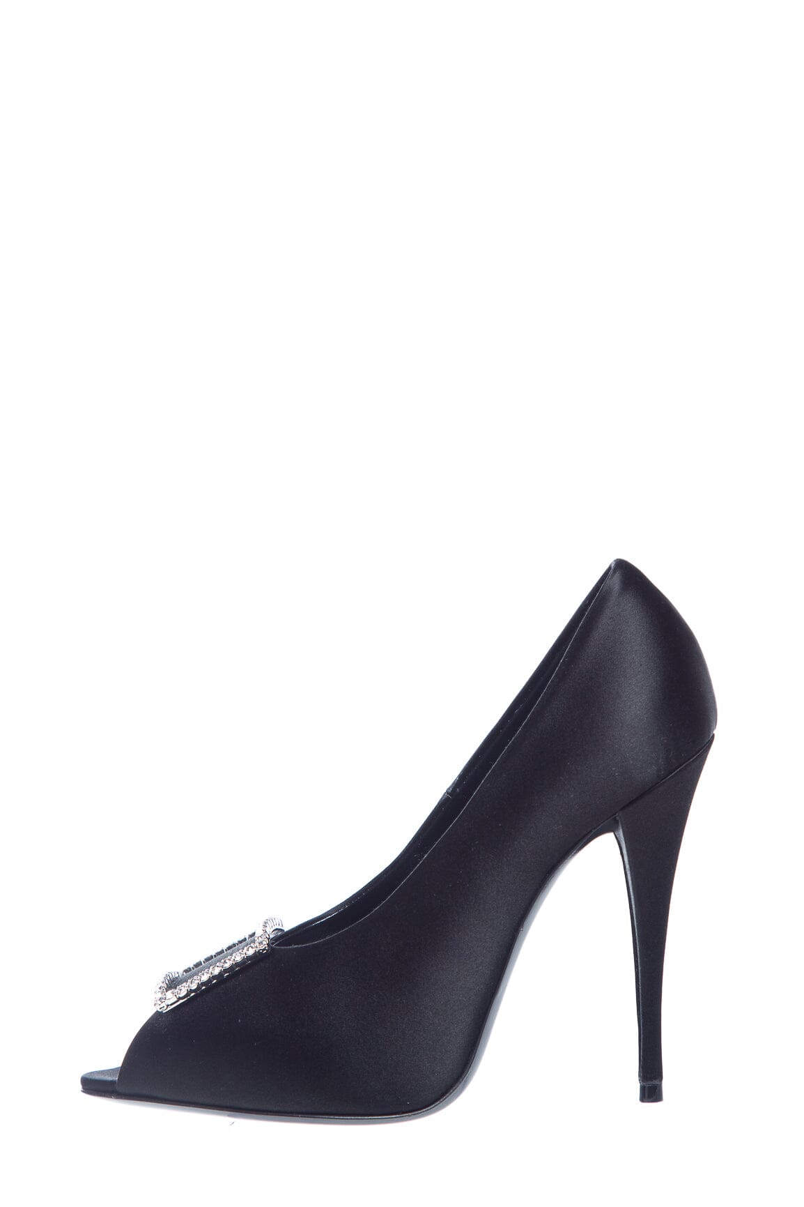 Saint Laurent Black Satin Peep Toe Heels SZ 38.5