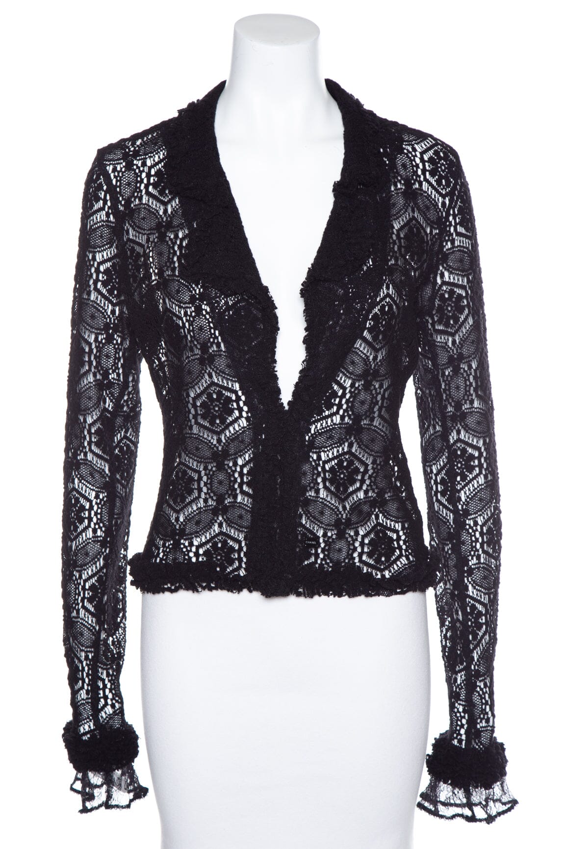 Chanel Black Crochet Ruffle Sweater SZ N/A