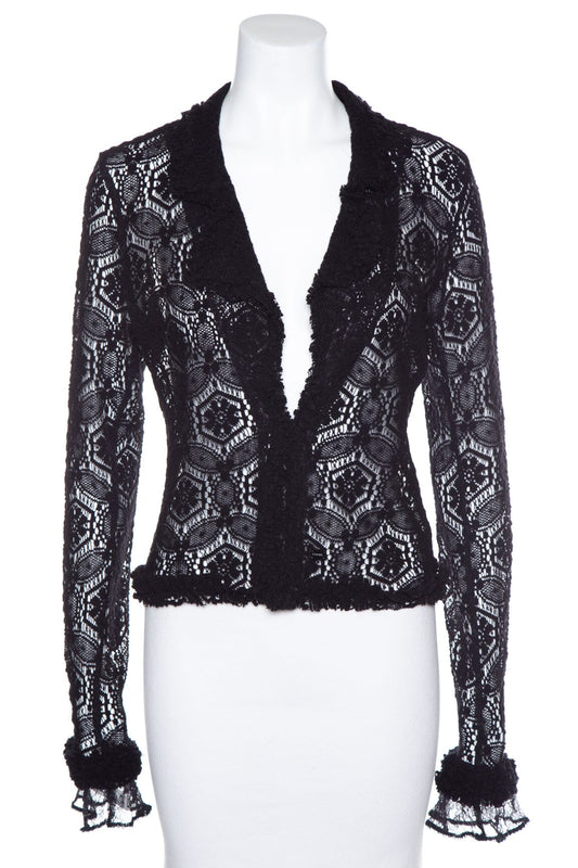 Chanel Black Crochet Ruffle Sweater SZ N/A