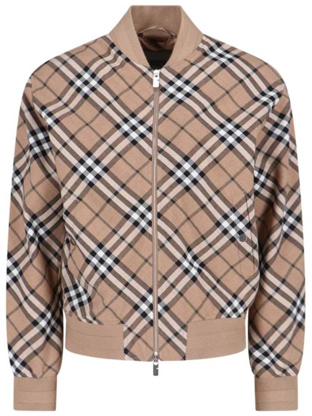 Burberry Harrington Check Wool Blend Zip-Up Jacket Brown
