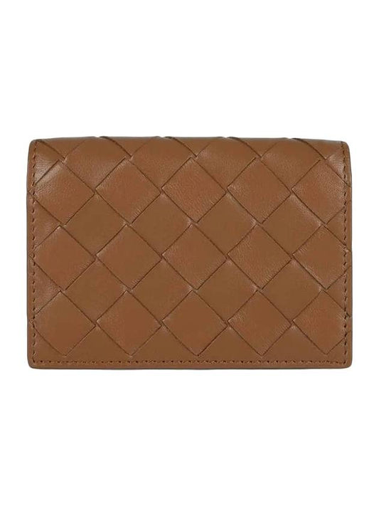 Bottega Veneta Intrecciato Flap Business Card Wallet Brown