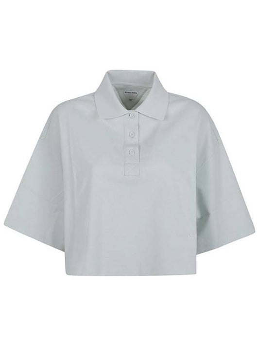 Bottega Veneta Cropped Cotton Piquet Polo Shirt Blue