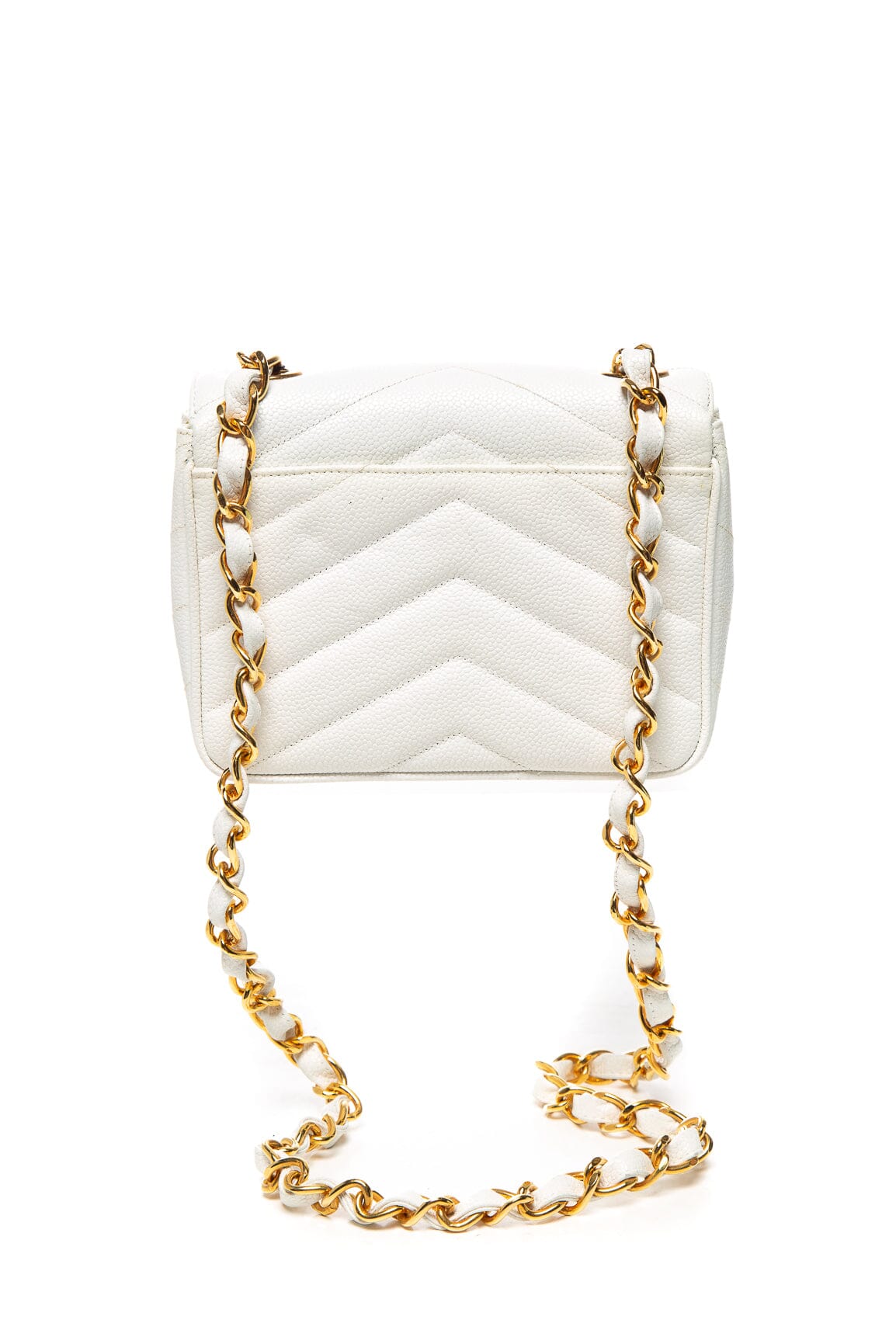 Chanel Vintage White Chevron Caviar Leather Turn Lock Shoulder Bag