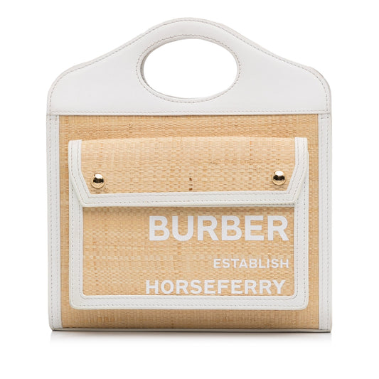 Tan Burberry Pocket Raffia Satchel