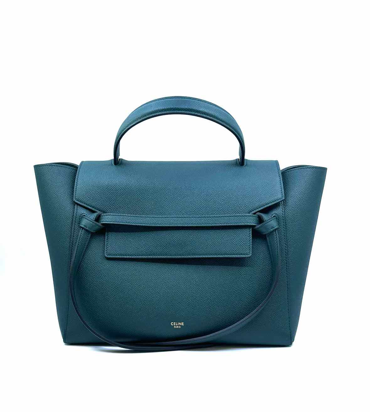 CELINE Dark Green Leather Handbag