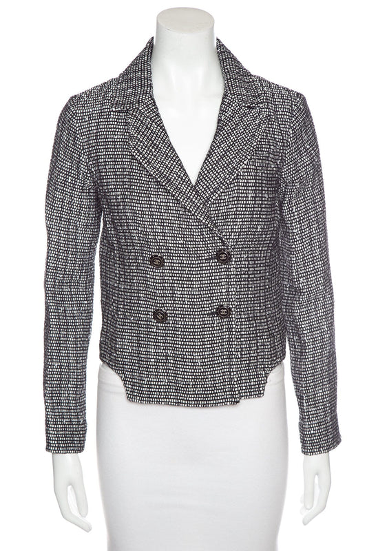 Chanel Black and White Pattern Double-Breasted Jacket SZ 34