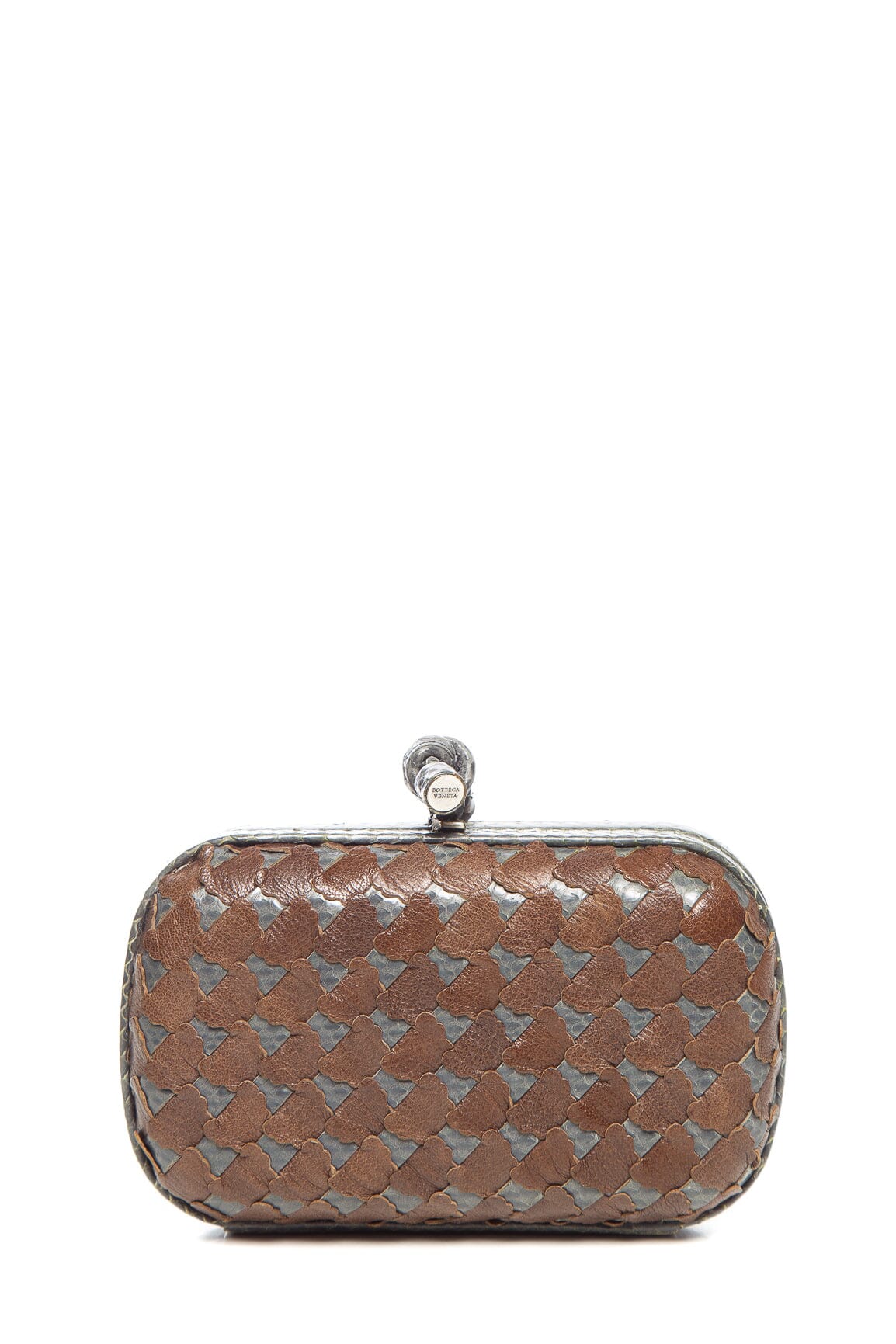 Bottega Veneta Brown and Blue Python Skin Knot Clutch