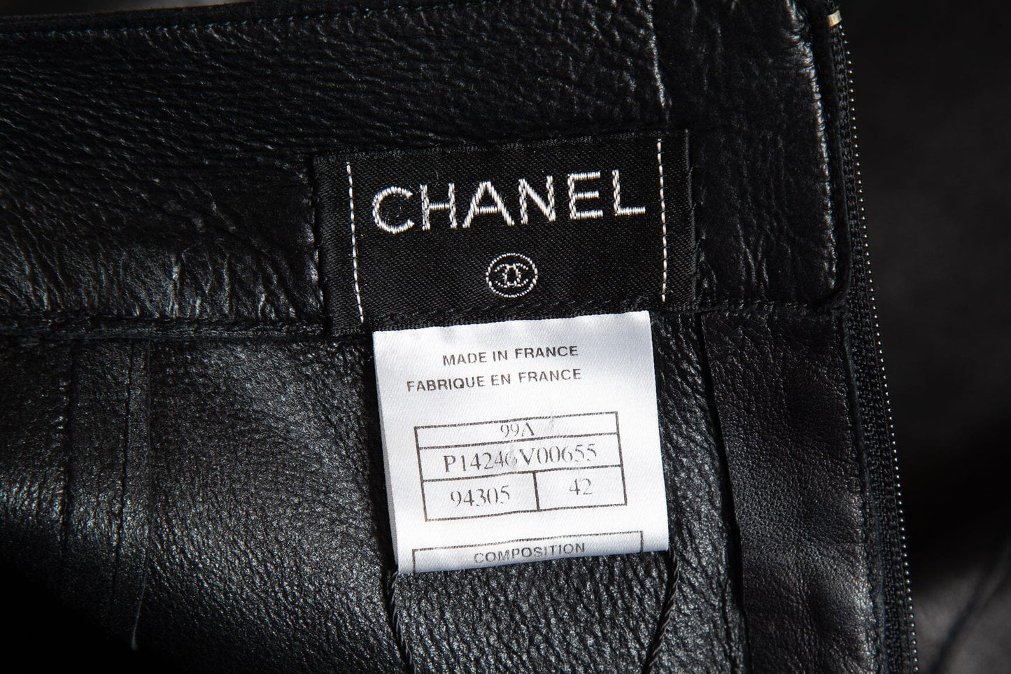 Chanel Black Leather Skirt SZ 42
