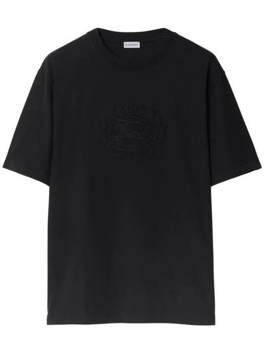 Burberry Embroidered Logo Cotton Short Sleeve T-Shirt Black