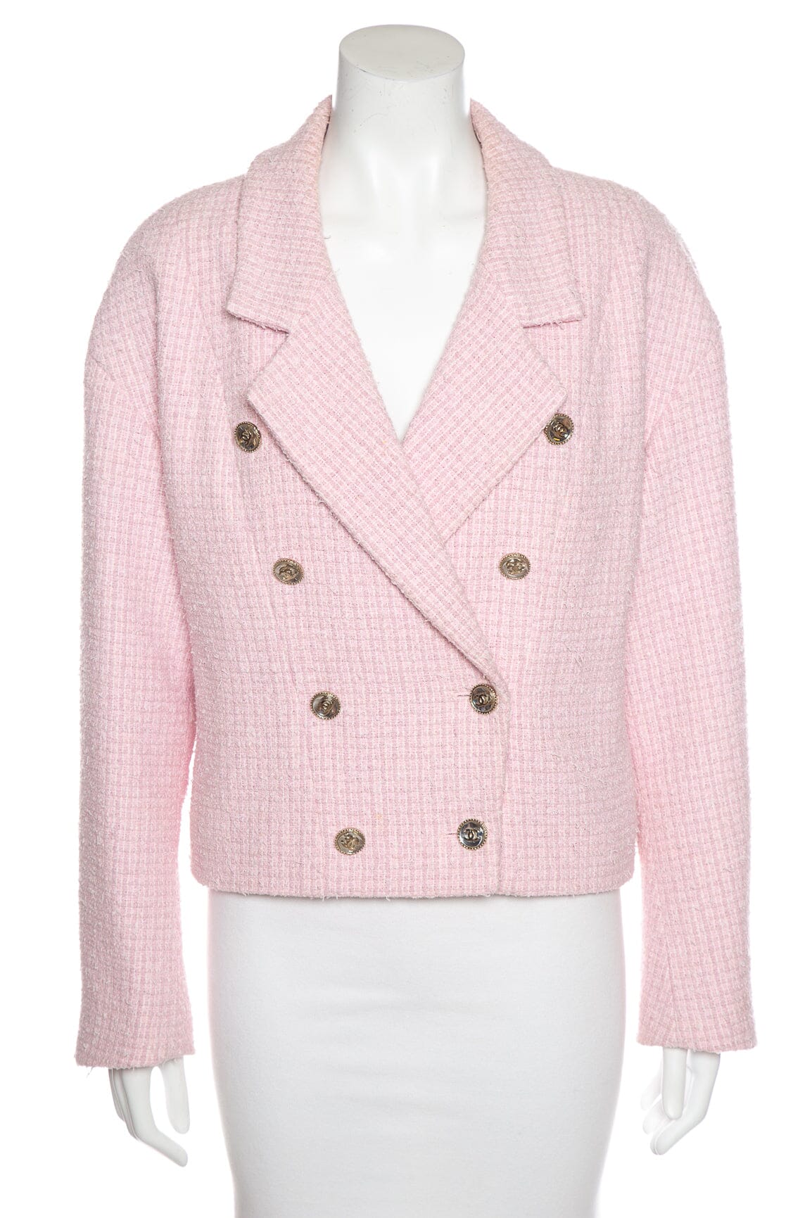 Chanel Vintage 2001 Spring Pale Pink Tweed Jacket SZ 40
