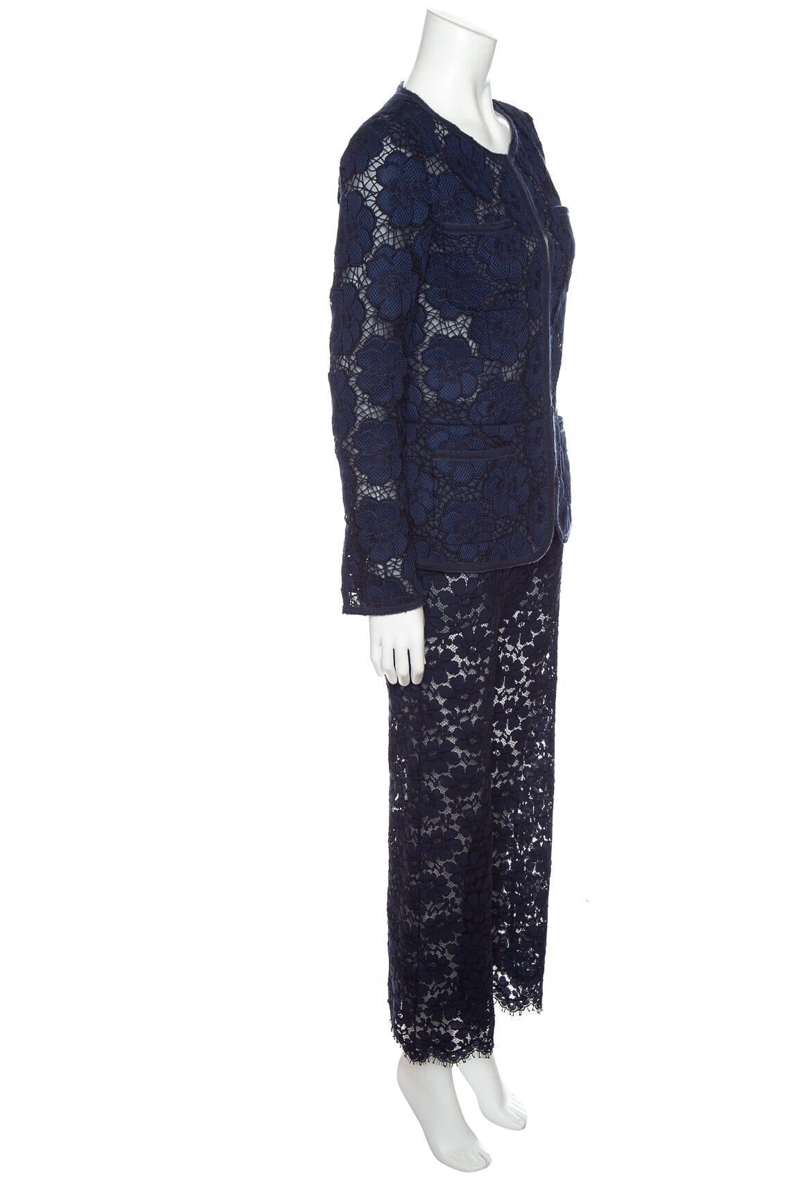 Chanel Navy Floral Lace 2 PC Evening Jacket and Pants Set SZ 34/38